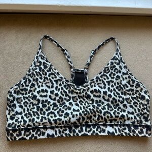 ZYIA Leopard Print Racerback Sports Bra - Beige & Black